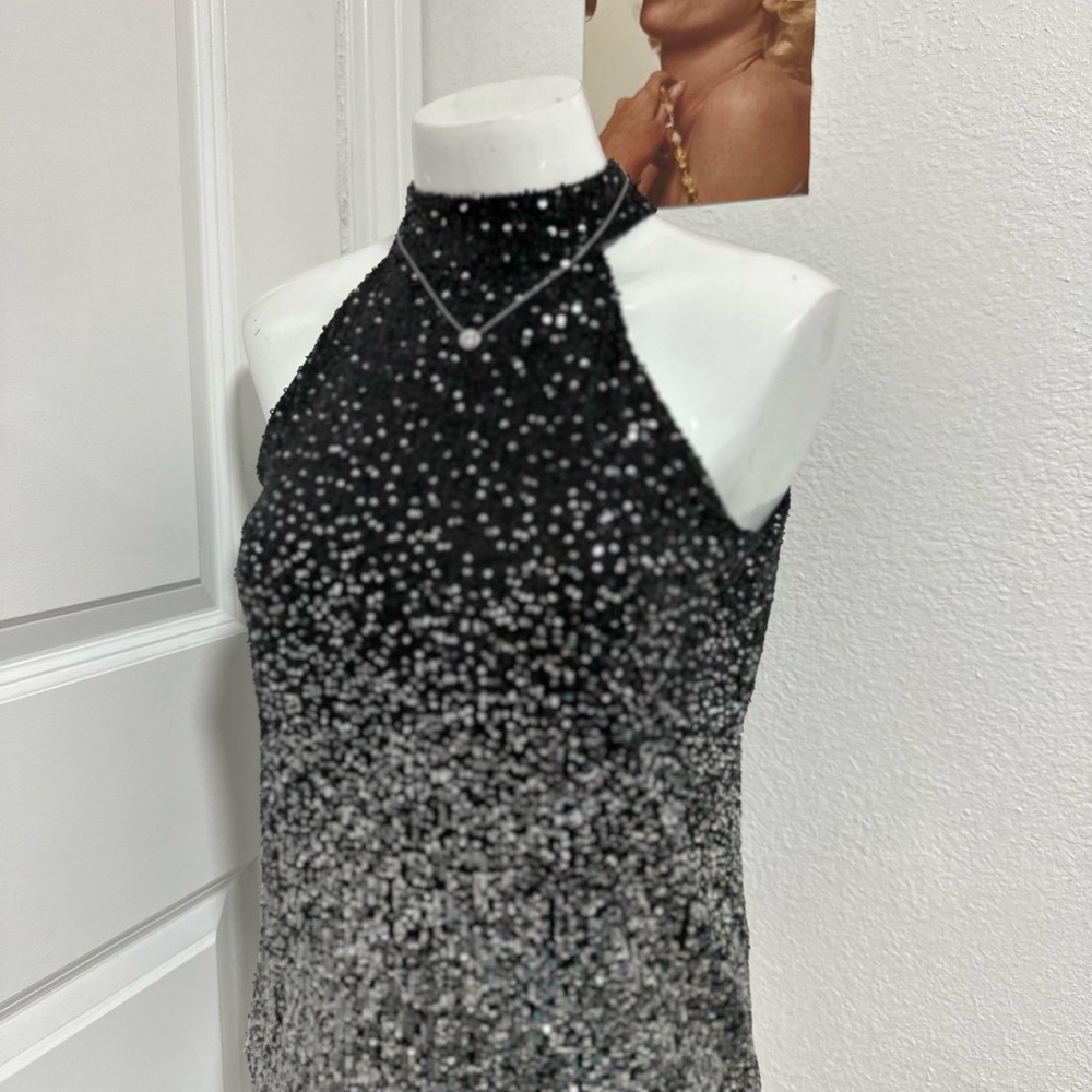 Black and White Sleeveless Halter Dress